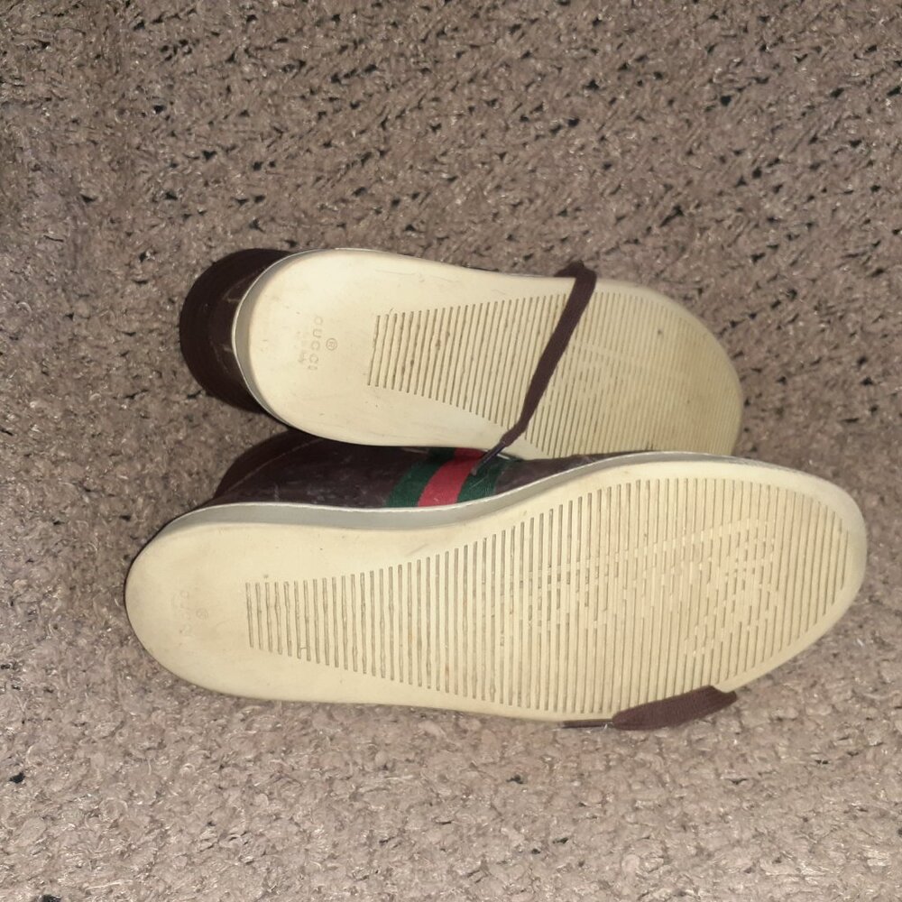 GUCCI-GG High Top 'Guccisima'-Brown Leather Hi-Top Sneakers-Sz 8.5-Excellent - Picture 10 of 11